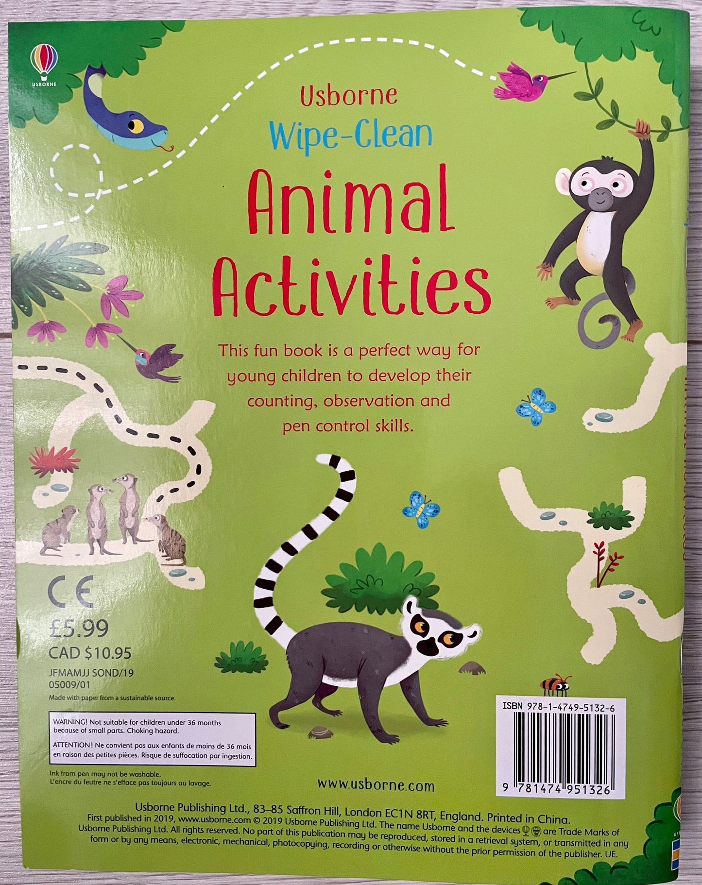 Carte de activități Usborne Wipe-Clean Animal Activities