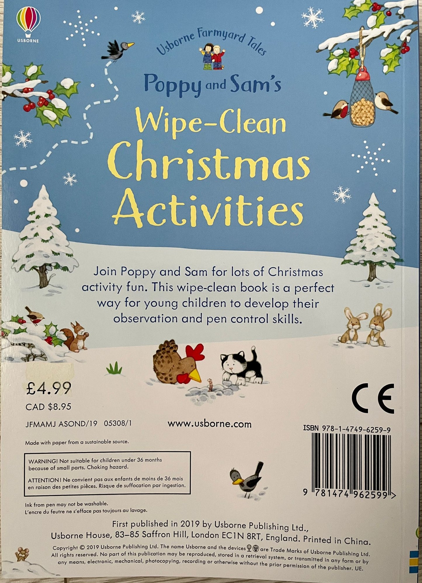 Carte de activități Usborne  Wipe-Clean Christmas Activities